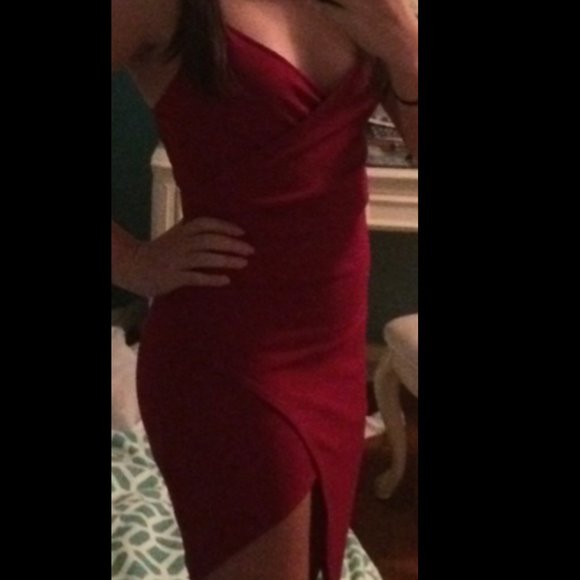 Short Red Dress with Slit - Picture 5 of 5